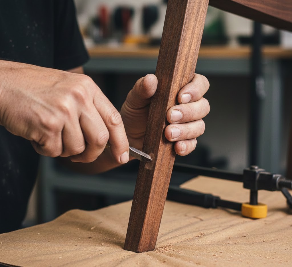 Craftsman working on furniture restoration