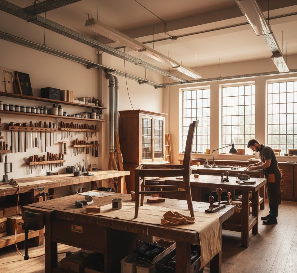 Interior of furniture restoration workshop